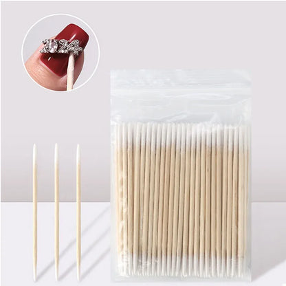100/300/500Pcs Nails Wood Swab Cleaning Sticks Wooden Cotton Head Bud Tip Manicure Detail Corrector Nail Polish Remover QJB01