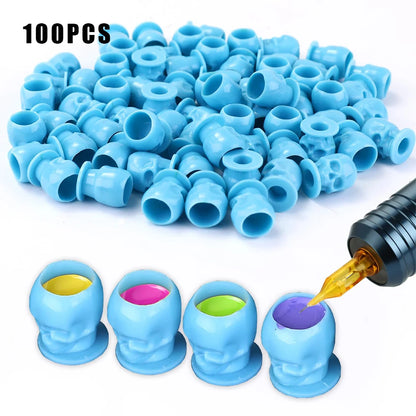50/100/200pcs Plastic Disposable Tattoo Ink Cups With Base Pigment Clear Holder Container Cap Tattoo Accessory Permanent Makeup