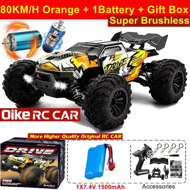 Oike RC Drift Car With LED Light 50KM/H / 80KM/H Brushless 4WD Remote Control Electric High Speed Racing Monster Truck for Adult