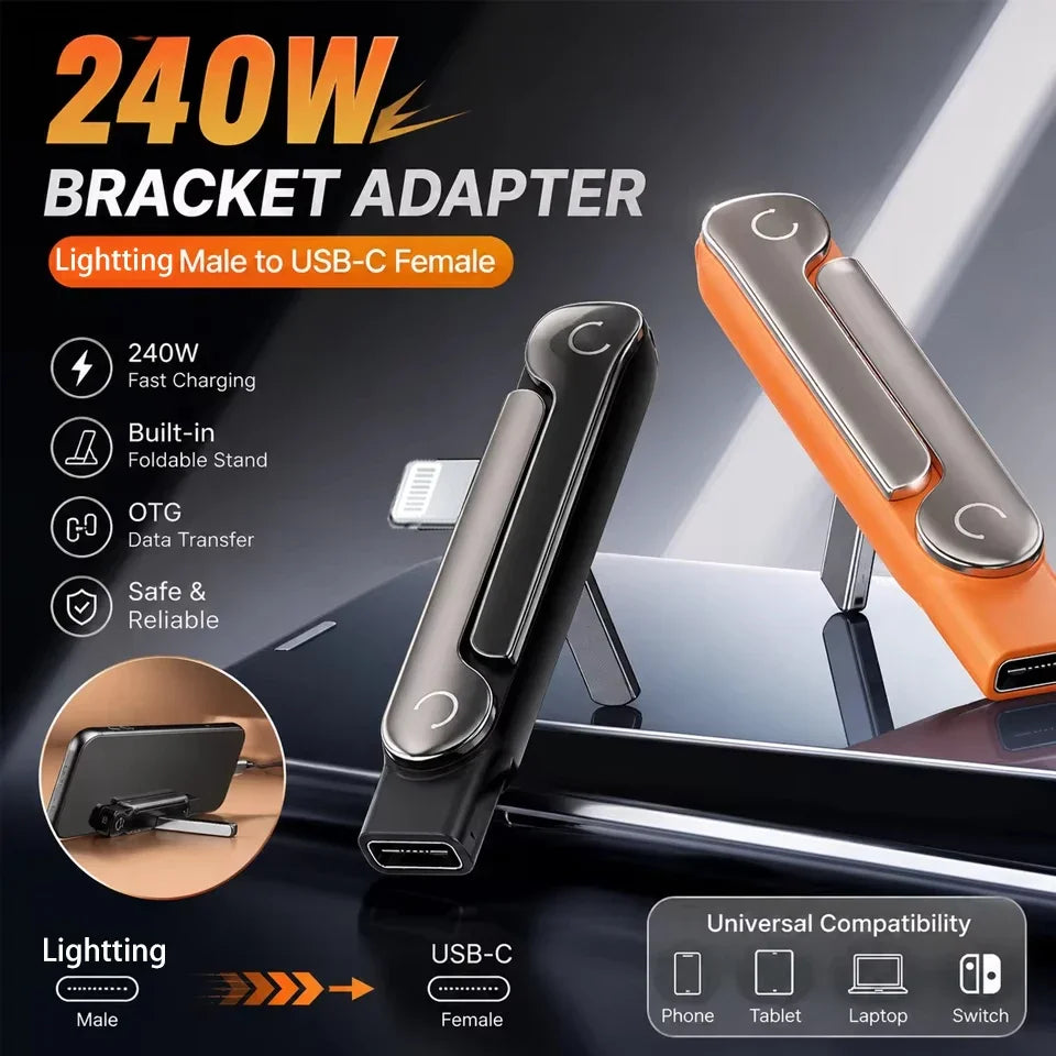240W USB C Lightning Built in Stand Adapter Multi Function Foldable Converter for Phone