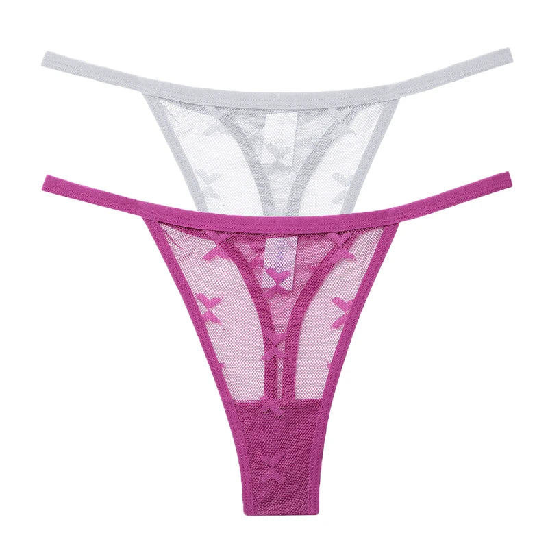 2PCS/Set Mesh G-String Women's Panties Transparent Underwear Women Seamless Thong Female Underpants Intimates Lingerie S-XL