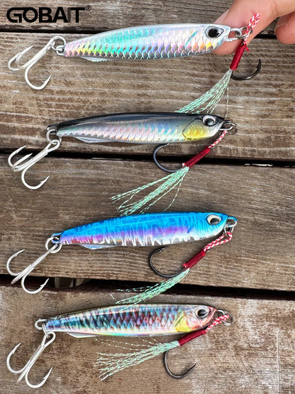 5pcs/box Metal Jig Lures 10g 20g 30g 40g Spinner Sinking Pencil Feather Hook Treble Hooks Pesca Set Fishing Tackle Box Bait Kit