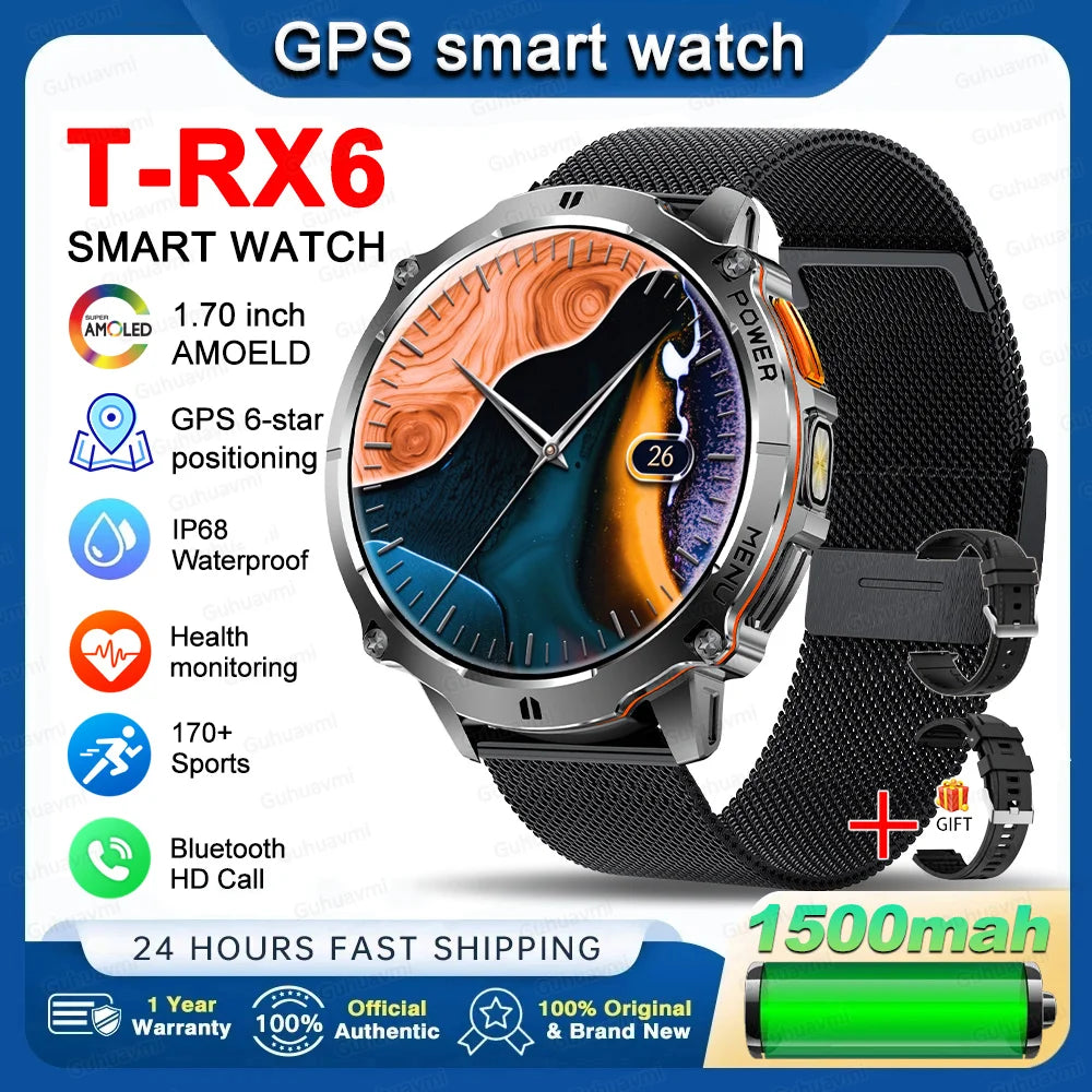 New T-RX6 Ultra Outdoor Sports Smart Watch GPS Compass  Barometer IP68 Waterproof Call Blood Oxygen Military Smartwatch For Men