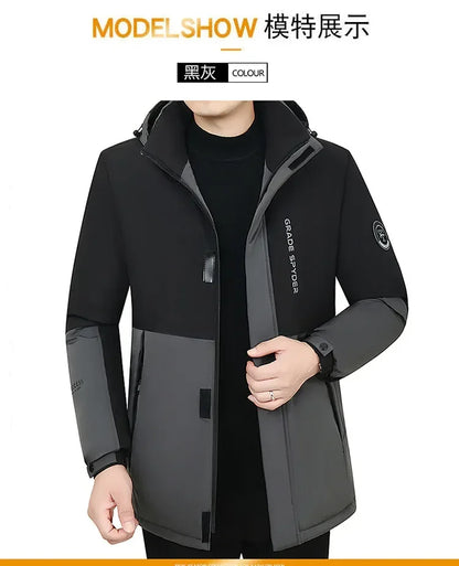Herr Lång Vinterjacka Parkas med Huva – Varm Vindskyddande Vattentät Outwear, 2 Färger, Storlek XXS–5XL