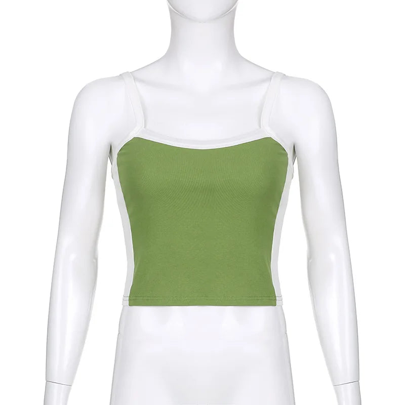 Dam Stickad Crop Top – Ärmlös Ryggöppen Y2K Vintage Patchwork Cami Sommar, 3 Färger S–L