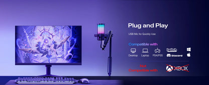 MAONO DGM20S Gaming USB Microphone Condenser Mic with RGB Light Noise Cancellation Boom Arm for Streaming Podcast YouTube Tiktok