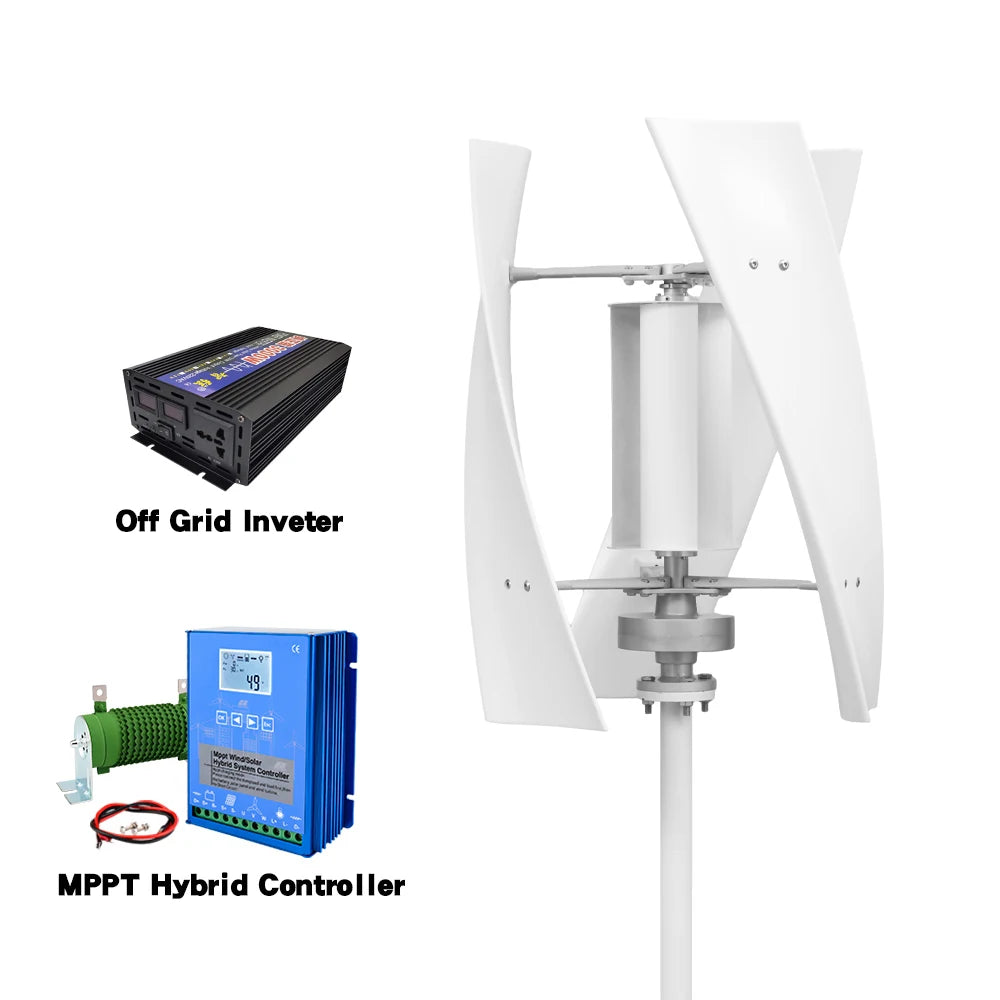 Vertikal Vindturbin 2kW 12V/24V/48V CE-certifierad – Kärnlös Generator 3 Blad Off-Grid Hybrid 220V Hushåll, EU-lager Polen