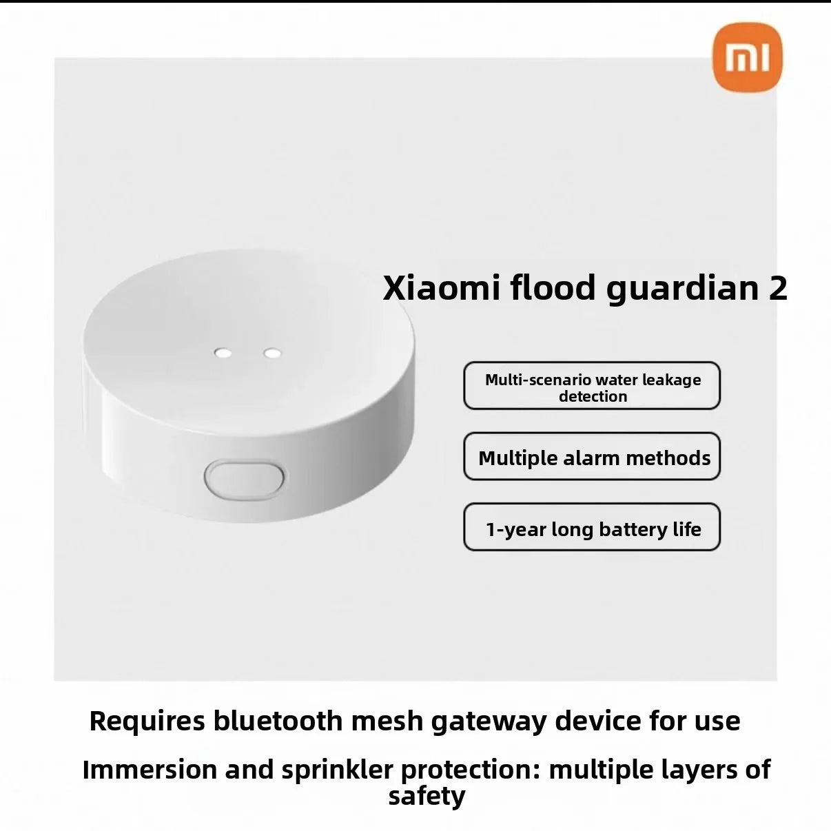 Xiaomi Water Leak Sensor 2 Bluetooth 5.2 Water Immersion Detector Soaking Sound and Light Alarm Remote Control with Mi Home APP
