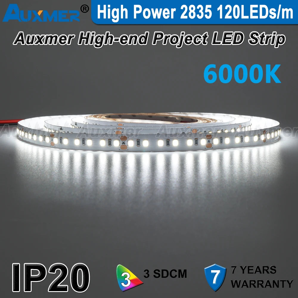 High Power 2835 LED Strip Lights,Mono Color,120LEDs/m 240LEDs/m,CRI＞95/90,3SDCM,Super Bright Flex LED DC12/24V,5m/reel,IP20