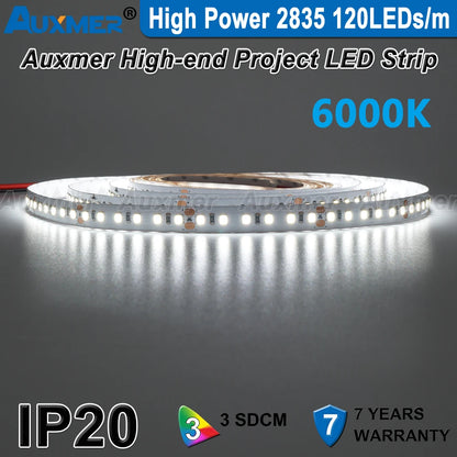 High Power 2835 LED Strip Lights,Mono Color,120LEDs/m 240LEDs/m,CRI＞95/90,3SDCM,Super Bright Flex LED DC12/24V,5m/reel,IP20