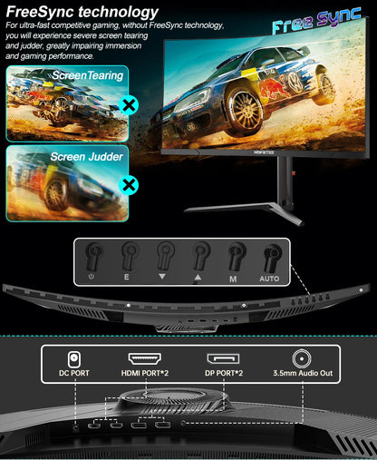 HGFRTEE B340Q Kurvig Gaming-skärm 34" WQHD – VA 3440x1440 165Hz 1500R 21:9 HDR 1ms Matt Yta HDMI