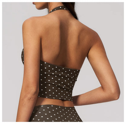 Yoga Bra Women Sports Underwear Fitness Crop Top Polka Dot Yoga Vest Deep V Backless Sports Vest Female Workout Shockproof Tops