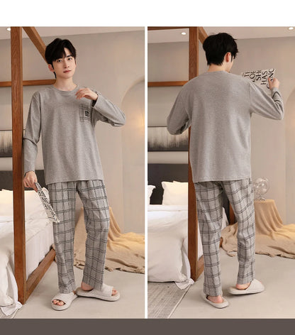 Rutigt pyjamasset herr i bomull – långärmat, fyra modellval, L–5XL