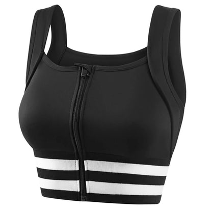 Zipper Front Closure Sports Bra Fitness Crop Tops with Built in Bra Gym Yoga Workout Padded Tank Top Athletic Vest Plus Size