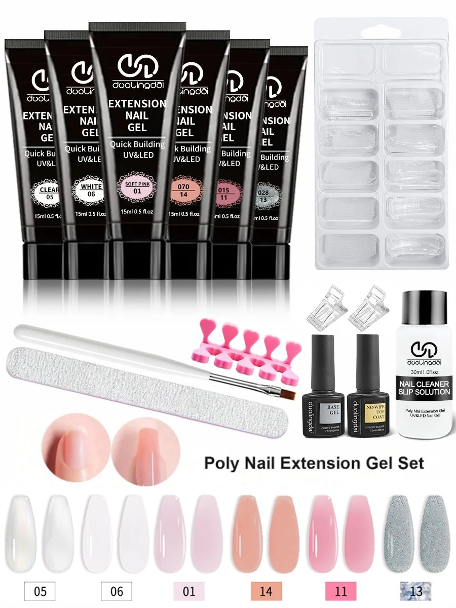 Poly Gel Extension Tool Set, Including 30ml of Cleaner Fluid, 7.5ml Base Coat and Top Coat, Nail Mold, Nail Clip and Nail Brush
