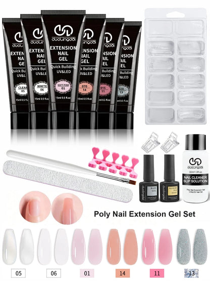 Poly Gel Extension Tool Set, Including 30ml of Cleaner Fluid, 7.5ml Base Coat and Top Coat, Nail Mold, Nail Clip and Nail Brush