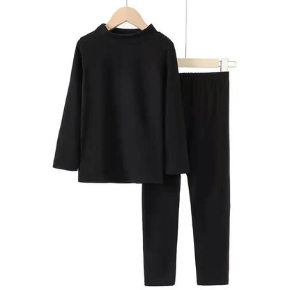 For German velvet warm children's self-heating fiber underwear set boys warm autumn clothes autumn and winter pants girls warm