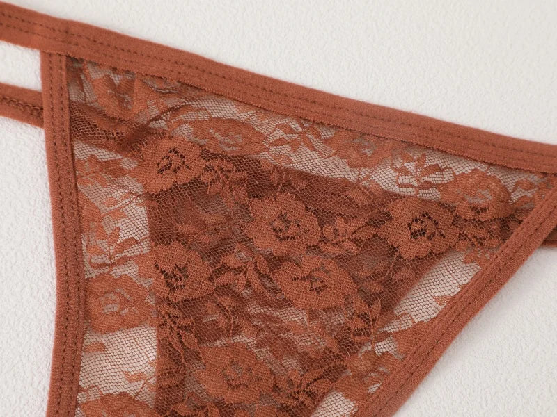 3Pcs/Set Sexy Lace Floral Panties For Women Solid Color Transparent Underwear Female Lace Perspective Hollow Out G-string Thongs