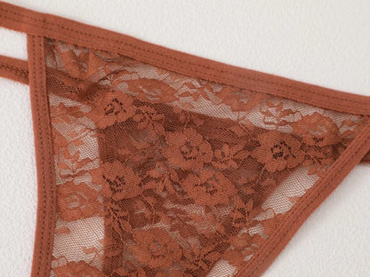 3Pcs/Set Sexy Lace Floral Panties For Women Solid Color Transparent Underwear Female Lace Perspective Hollow Out G-string Thongs