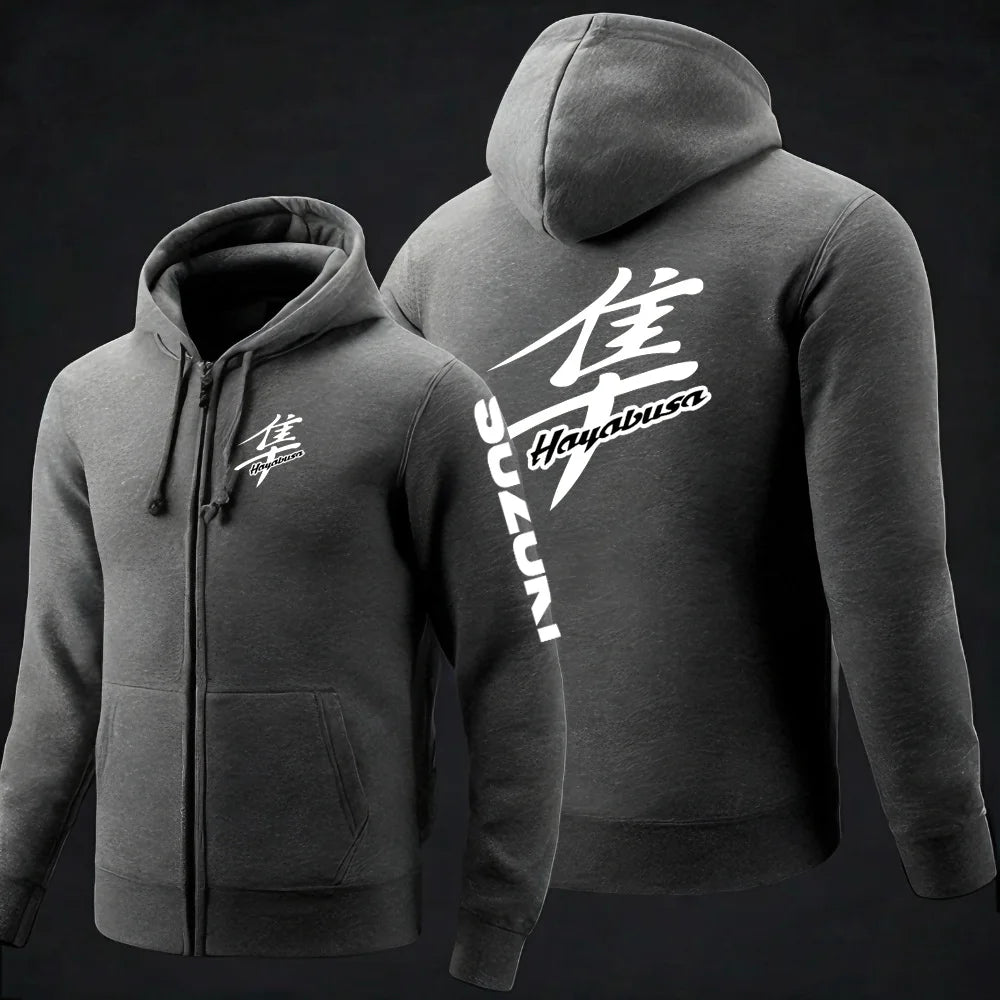 Suzuki Hayabusa Motorcykel Hoodie Herr – Dragkedja, Tryckt Logga, Vår & Höst