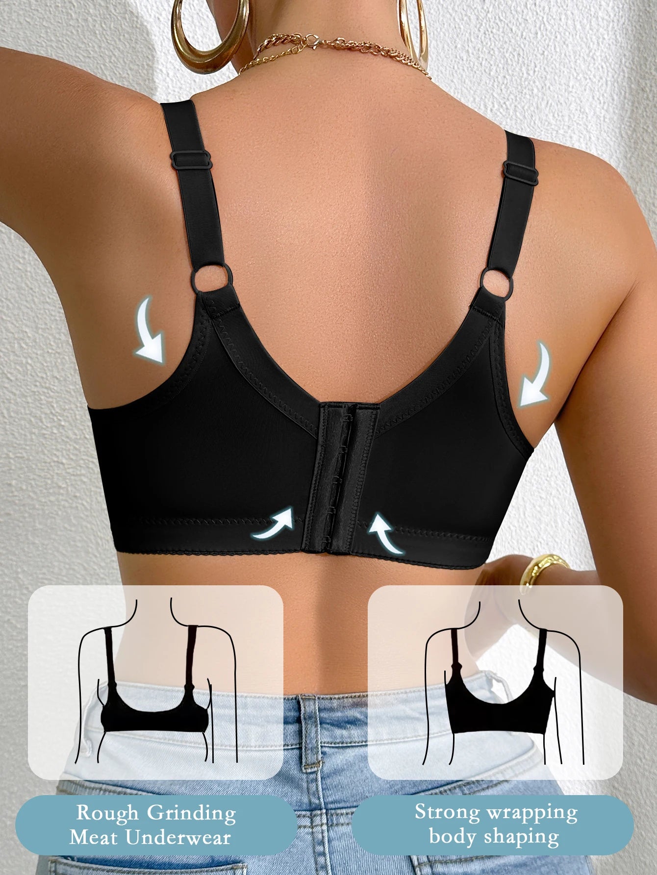Sexy Women's A B C D Cup Large Size Lace Bras, Lace Splicing Underwire Bra, Push-Up and Side Breast Minimizing, Comfortable Bra
