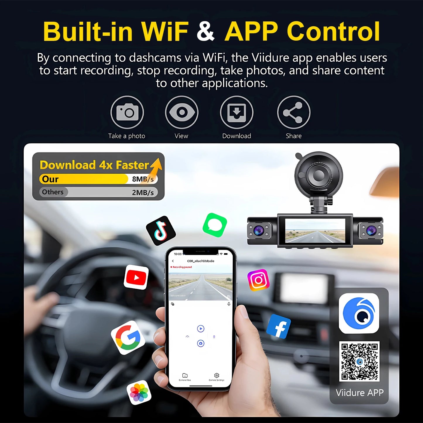 WIFI 4-Channel Car DVR Dash Cam With 4 Cameras Full HD 1080P Video Recorder Night Vision Black Box Cabin Camera 24H Parking