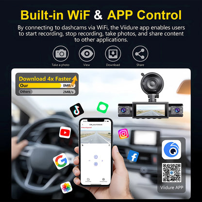 WIFI 4-Channel Car DVR Dash Cam With 4 Cameras Full HD 1080P Video Recorder Night Vision Black Box Cabin Camera 24H Parking