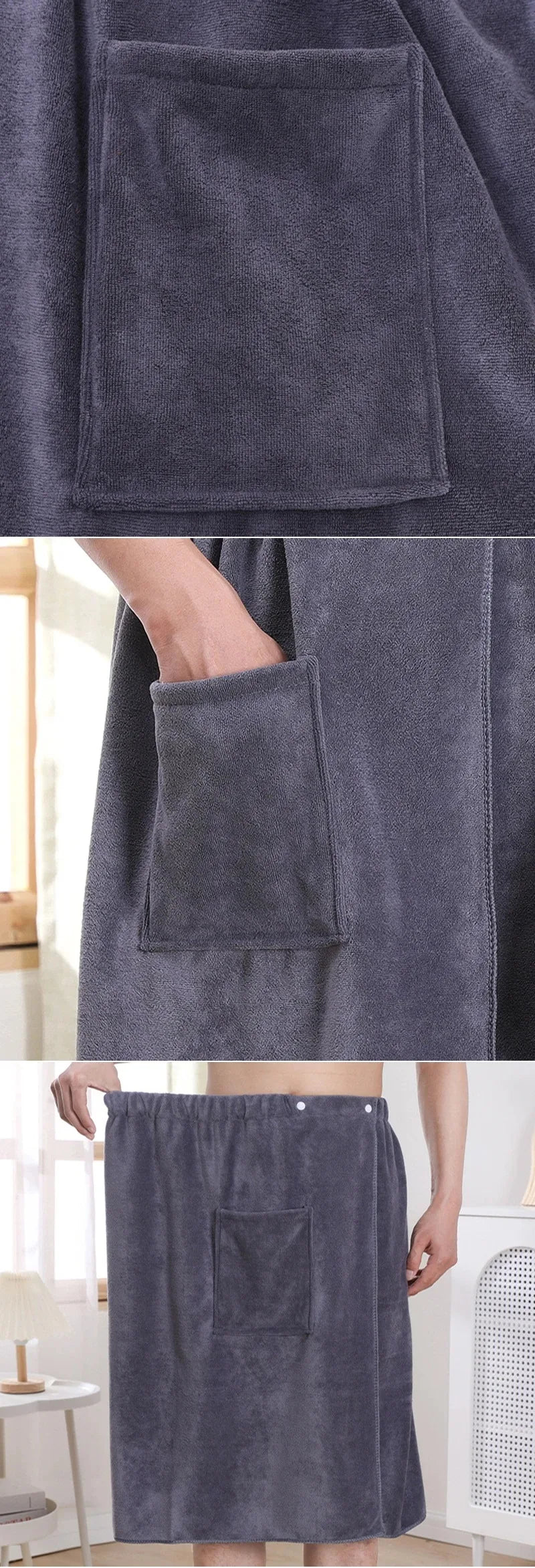 Men's Bath Robe Thickened Ultra-fine Fiber Absorbent One-piece Hotel Towel with Buckle Beach Skirt for Adults in Various Colors