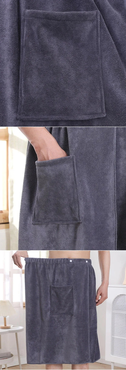 Men's Bath Robe Thickened Ultra-fine Fiber Absorbent One-piece Hotel Towel with Buckle Beach Skirt for Adults in Various Colors