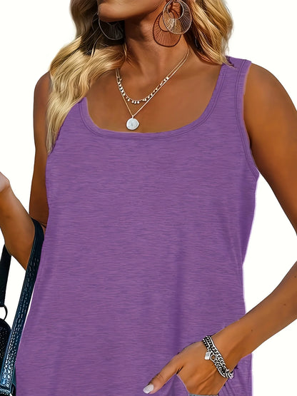 Plus size women's solid color polyester fiber with elastic summer U-neck dolphin hem simple with classic of American casual vest