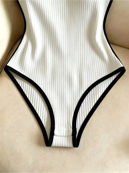 Dam 3-delat Ribbat Bodysuit-set – Fyrkantig Urringning Midjebetonande Backless Strand Nattliv Elegant, 4 Färger XS–XL