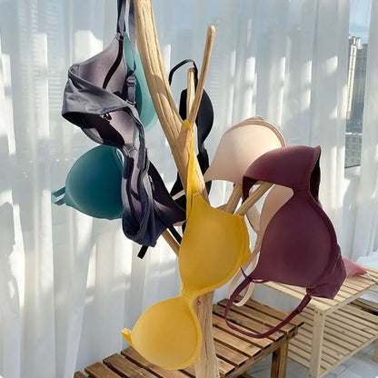 Solid Color Adjustable Push Up Bra Anti-sagging Shockproof Seamless Underwear Lingerie Wireless Deep V Bra Women
