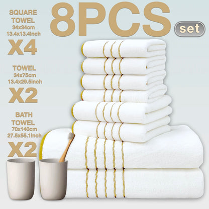 2/3/6/8 Pcs Bath Towel Set White & Gray with Gold Accents, Soft Absorbent Premium Towels for Home, Hotel & Bathroom