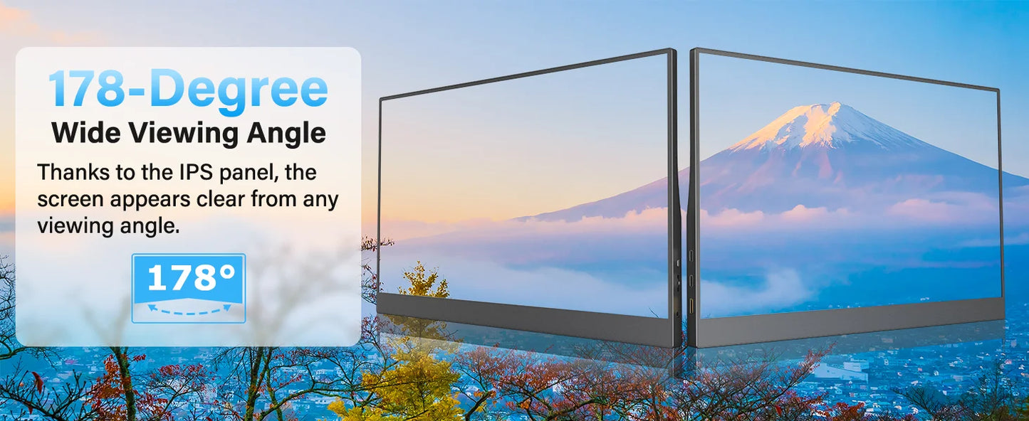 Amoudo 15,6" Portabel IPS Monitor – 1080P 1000 cd/m² Matt USB-C Mini-HDMI Inbyggda Högtalare VESA