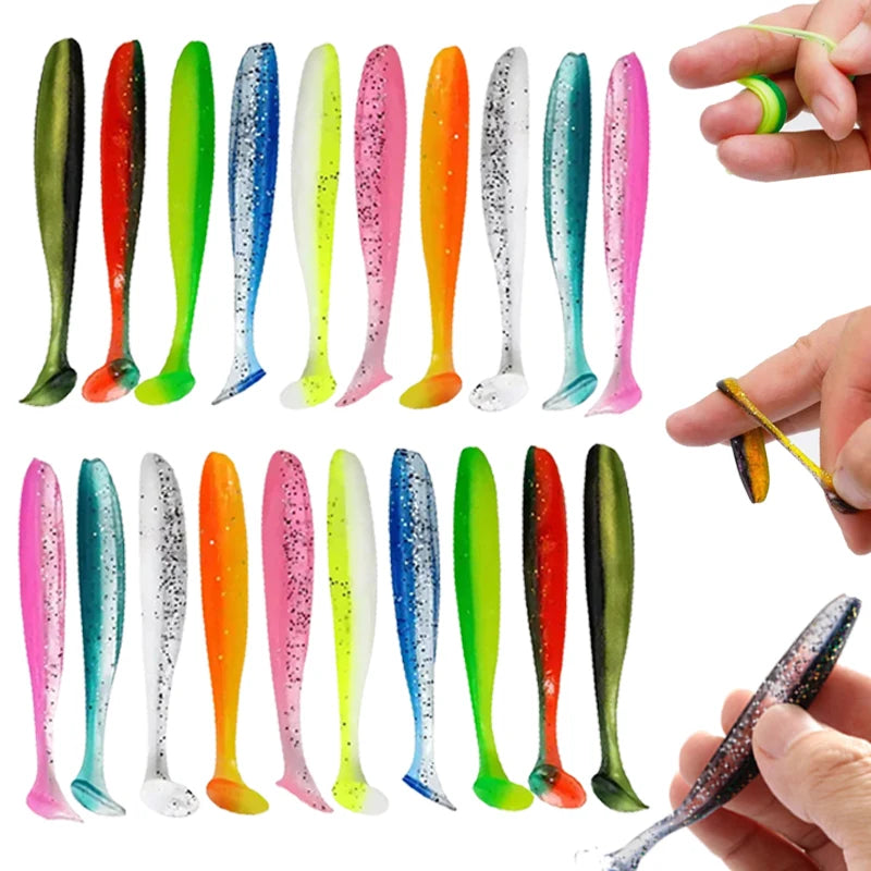 10pcs/Lot Fishing Lure T Tail Worm Soft Bait Jigging Wobblers Tackle Bass Pike Artificial Silicone Swimbait 55mm 70/90mm 120mm