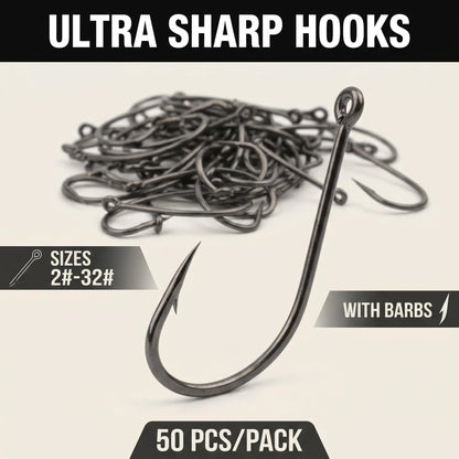 50pcs High Carbon Steel Curved Back Octopus Circle Hooks – Jig Hook for Fly Fishing & Carp Tackle