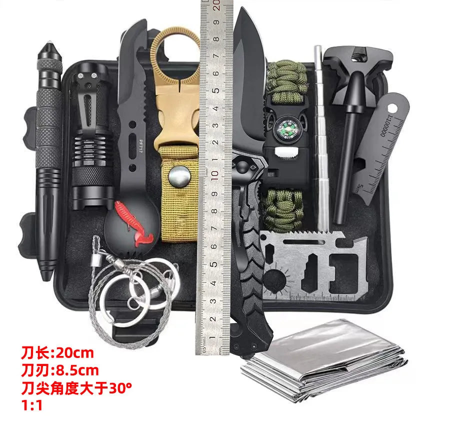 13 in 1 Outdoor Survival Kit Multi-function Emergency First Aid Tools Camping Hiking Self Defense Gear