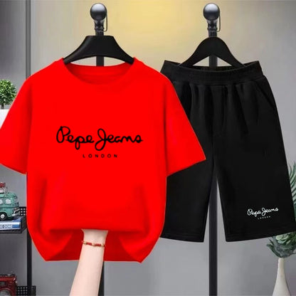 Children Clothes Brand Letters Print T-shirt 3-12Yrs Boys Girls Short-sleeved Top+Shorts Casual Fashion Sports Set Clothing