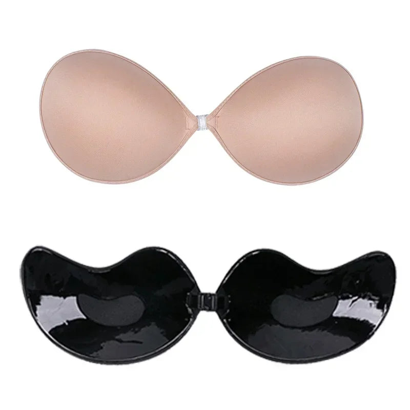 1/2Pcs Sexy Women Invisible Push Up Bras Reusable Adhesive Self-Adhesive Silicone Front Closure Sticky Bra Black Skin Strapless