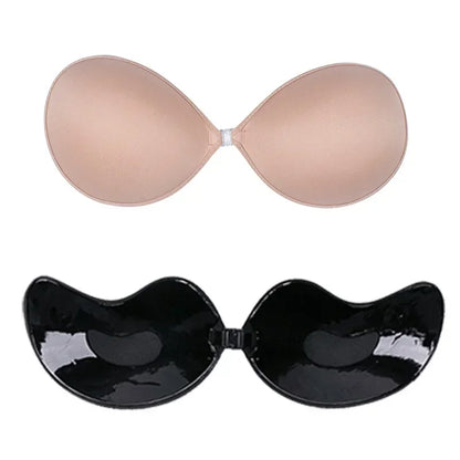 1/2Pcs Sexy Women Invisible Push Up Bras Reusable Adhesive Self-Adhesive Silicone Front Closure Sticky Bra Black Skin Strapless