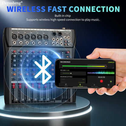 6/8/12/16 Channel Depusheng Audio Mixer Professional  Sound Board DJ Mixing Console System Interface USB MP3 Input Bluetooth 48V