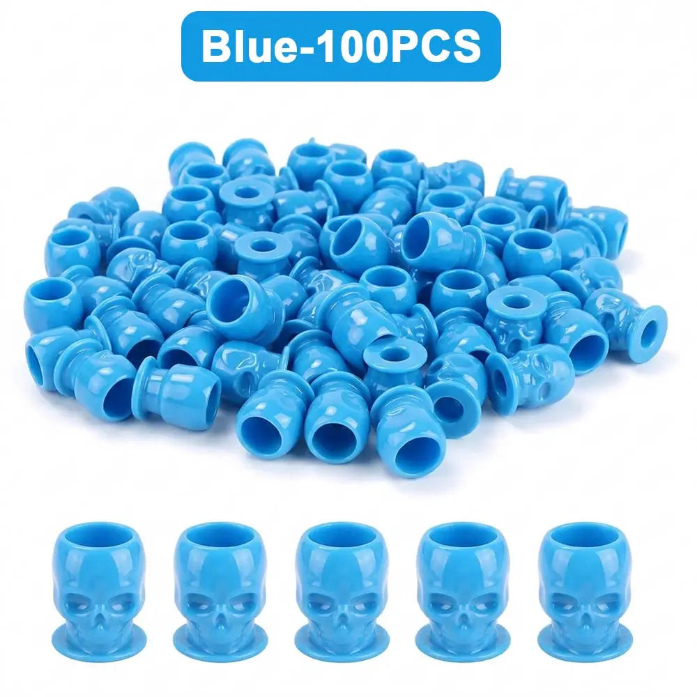 200/100/50PCS Disposable Skull Tattoo Ink Cups Black/White/Pink/Blue Pigment Container Plastic Ink Holder Tattoo Accessories