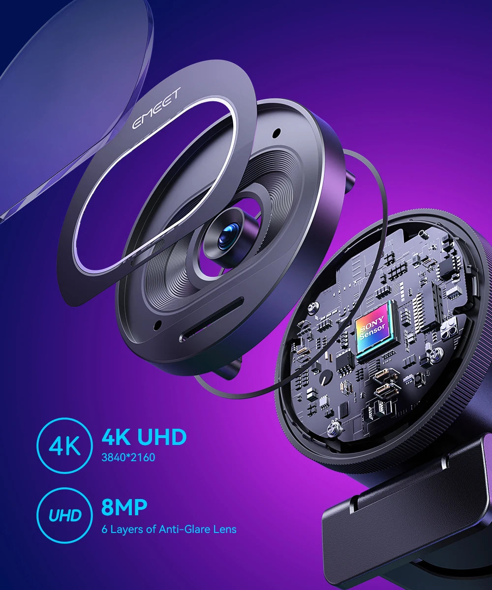 4K Webcam EMEET S600 SmartCam With Tripod USB Camera for Computer/Laptop Autofocus Sony Sensor 60FPS@1080P Streaming Web Camera