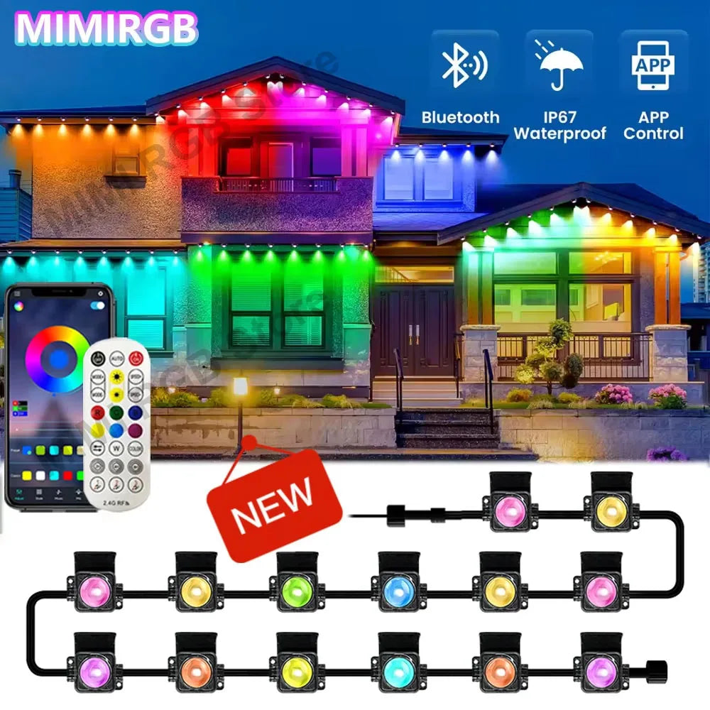Permanenta RGB Takfots-LED – IP67, Bluetooth-app & Fjärr, Svart/Vit, 5–90M, EU/US-kontakt