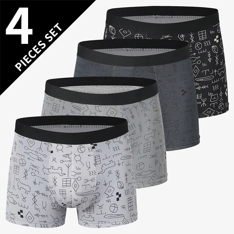 Herr Boxershorts 4-pack Blommigt – Andningsbara Plus Size Tonåringar & Vuxna, XS–XXXL