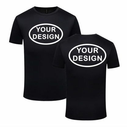 Eget tryck fram & bak, snabbtorkande t-shirt med logotyp, text eller foto – reklamkläder