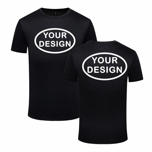 Eget tryck fram & bak, snabbtorkande t-shirt med logotyp, text eller foto – reklamkläder