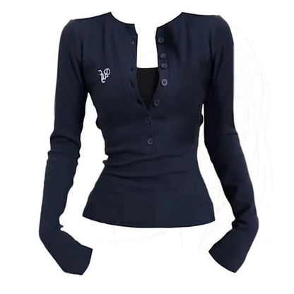 American Style Sweet and Spicy Girl Half Open Collar Base Shirt Women's Autumn Inner Wear Casual Slim Long Sleeve T-Shirt Top