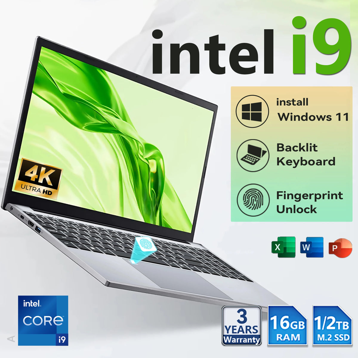 2026 Windows 11 15.6' Ultra Slim Portable Laptop Intel Core I9-9900 16GB RAM 1TB 2TB SSD Fingerprint Office Gaming Laptop PC