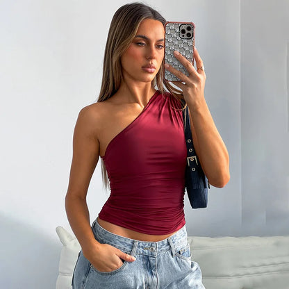 BIDIJONES one-shoulder-topp dam med öppen rygg – enfärgad, S–L